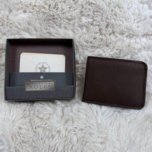 Vintage 1980s Rolfs Brown Cowhide Leather Bifold Wallet Golden O Circle NEW